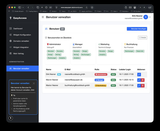 Benutzer-Verwaltung mit Rollen und Berechtigungen